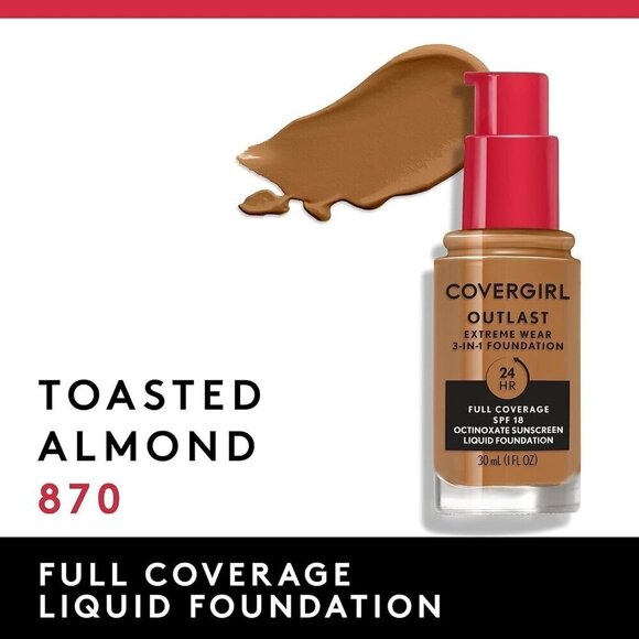 COVERGIRL Outlast Extreme Wear 3-in-1 Foundation #870 Toasted Almond  1 Fl Oz - Picture 2 of 6